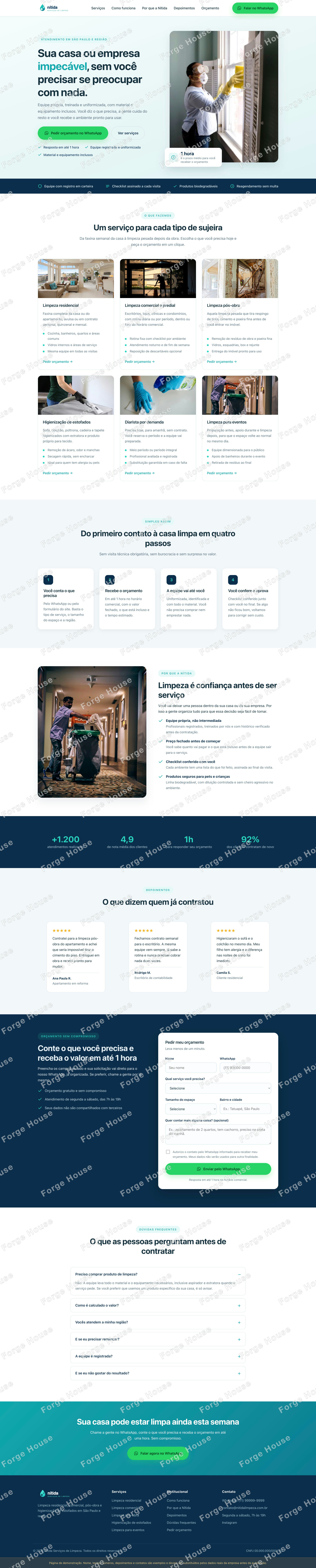 Landing page da Nítida na versão desktop, do topo ao rodapé