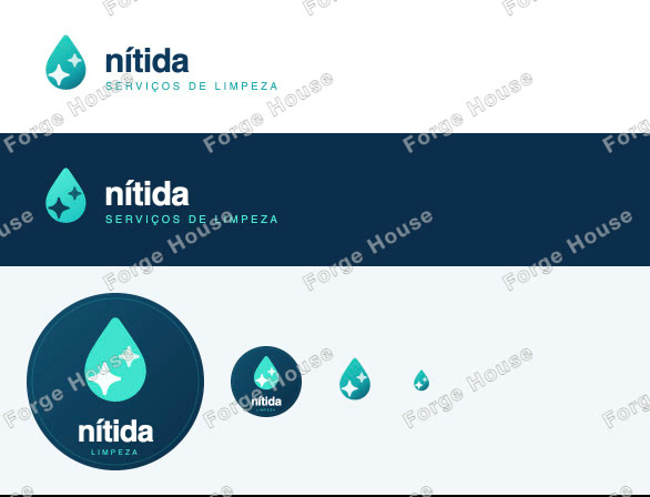 O logotipo da Nítida sobre fundo claro e sobre fundo escuro, e a versão quadrada para avatar do Instagram em quatro tamanhos